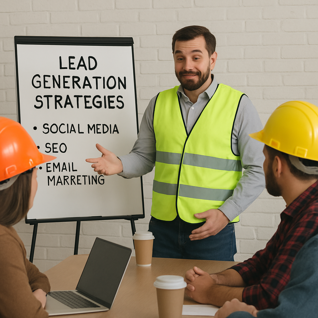 A roofing contractor discussing lead generation strategies with a team